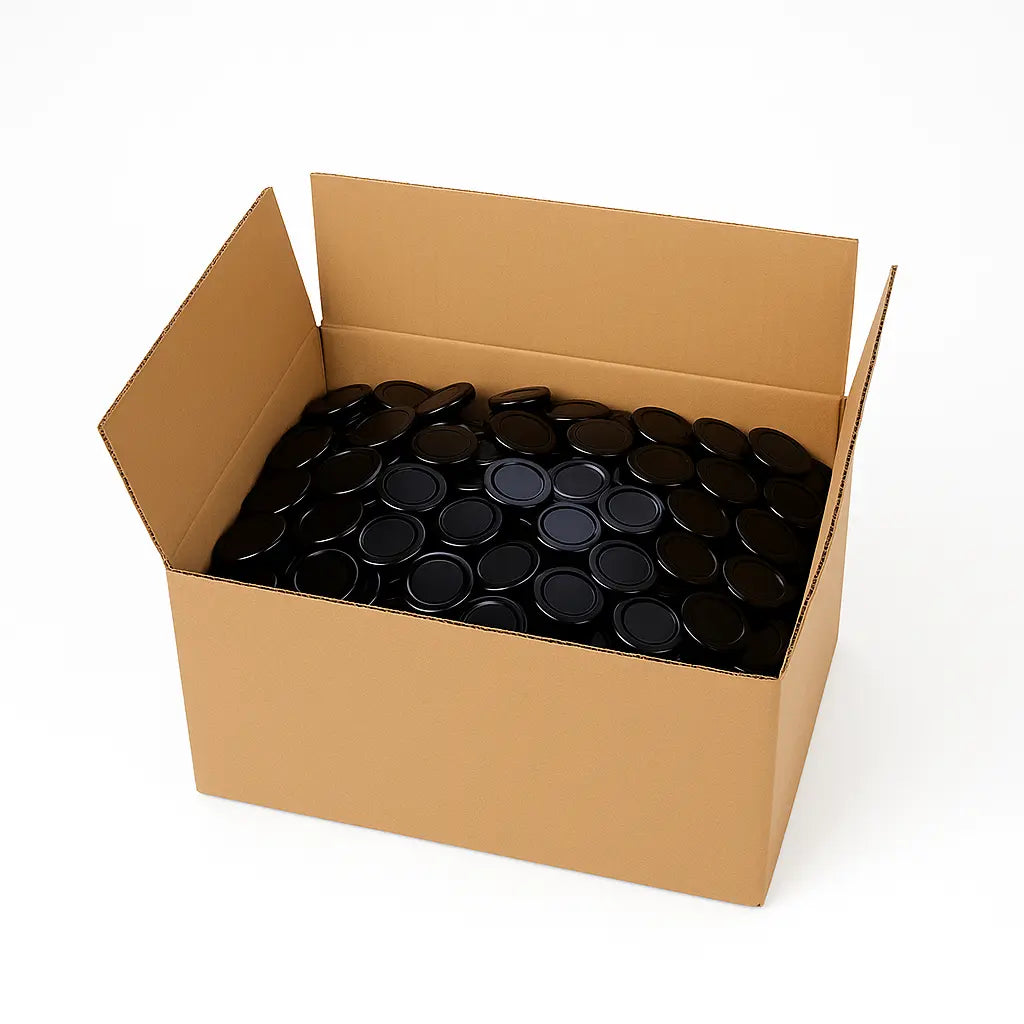 Caja de Tapas Esterilizables Twist Off 66 Negras a la venta al por mayor por The Pack Stock Box Lid Sterilisation Twist Off 66 Black  The Pack Stock EU