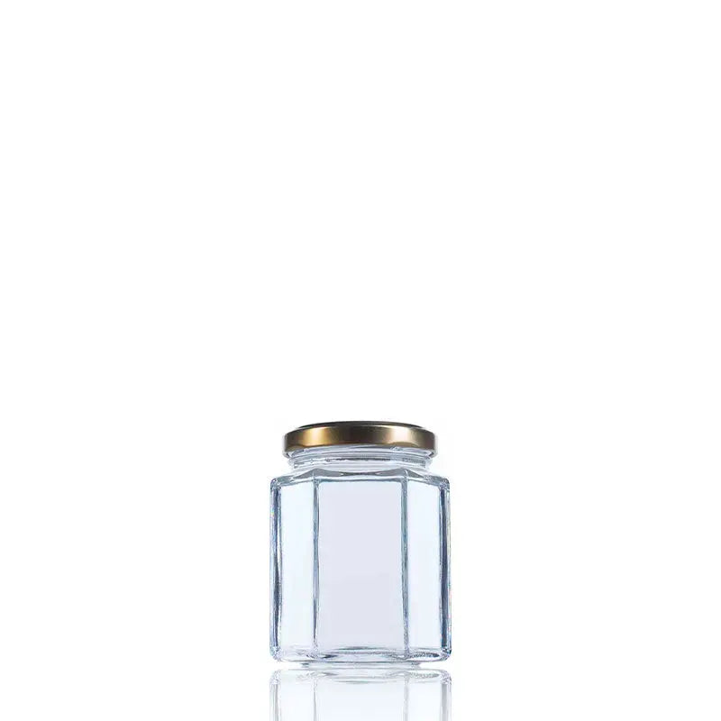 en vente en vrac par The Pack Stock Hexagonal glass jar 116 ml Twist off 48  The Pack Stock EU