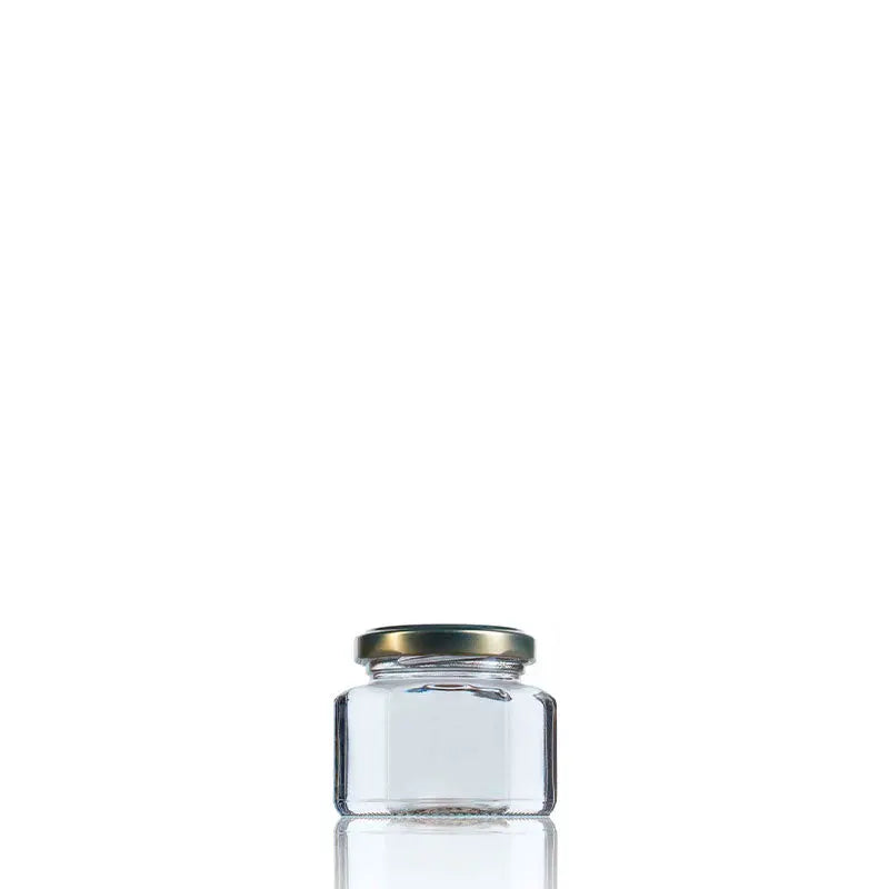 en vente en vrac par The Pack Stock Hexagonal glass jar 106ml Twist off 53  The Pack Stock EU